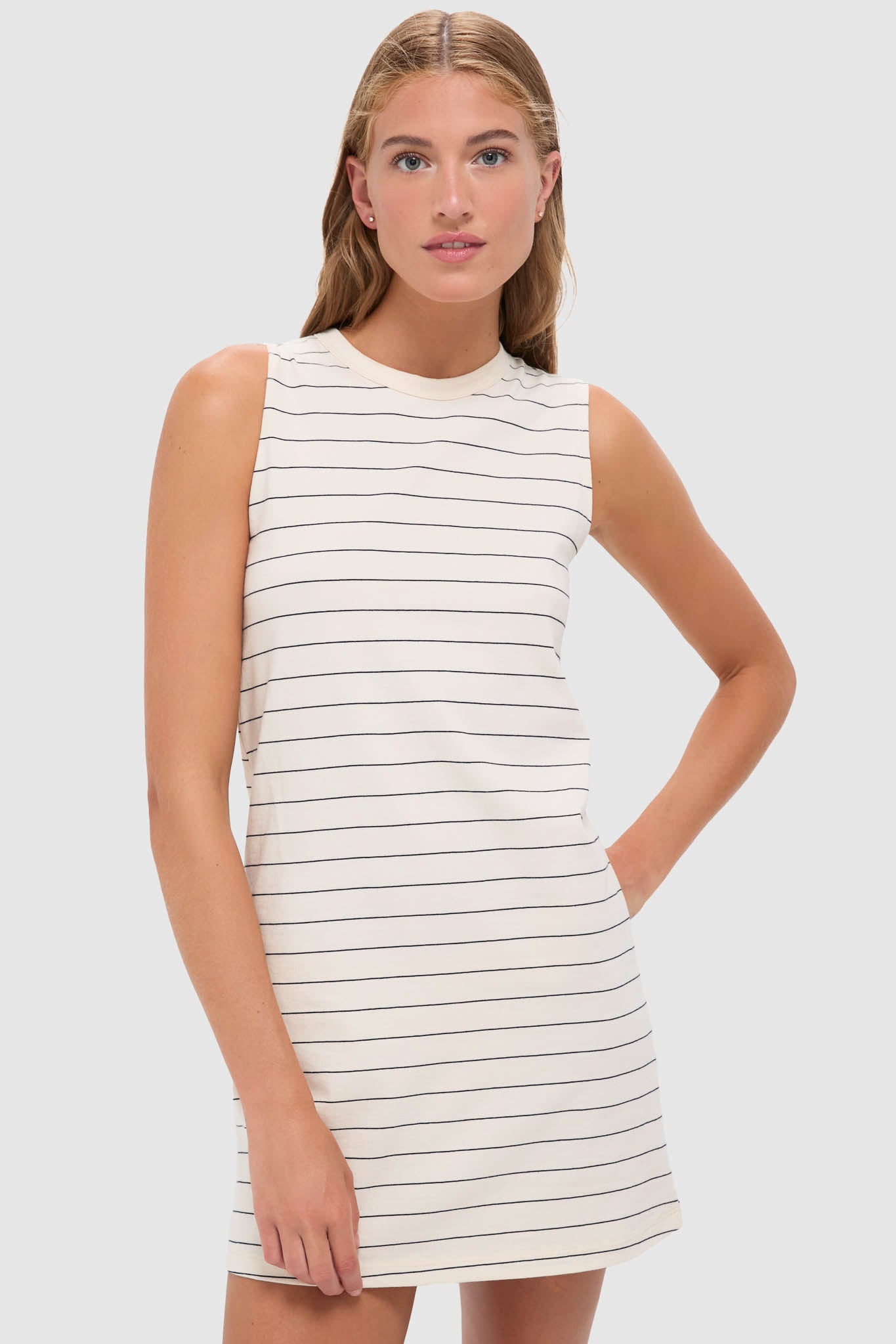 Natural and Midnight Margo Stripe Sleeveless Mini Dress