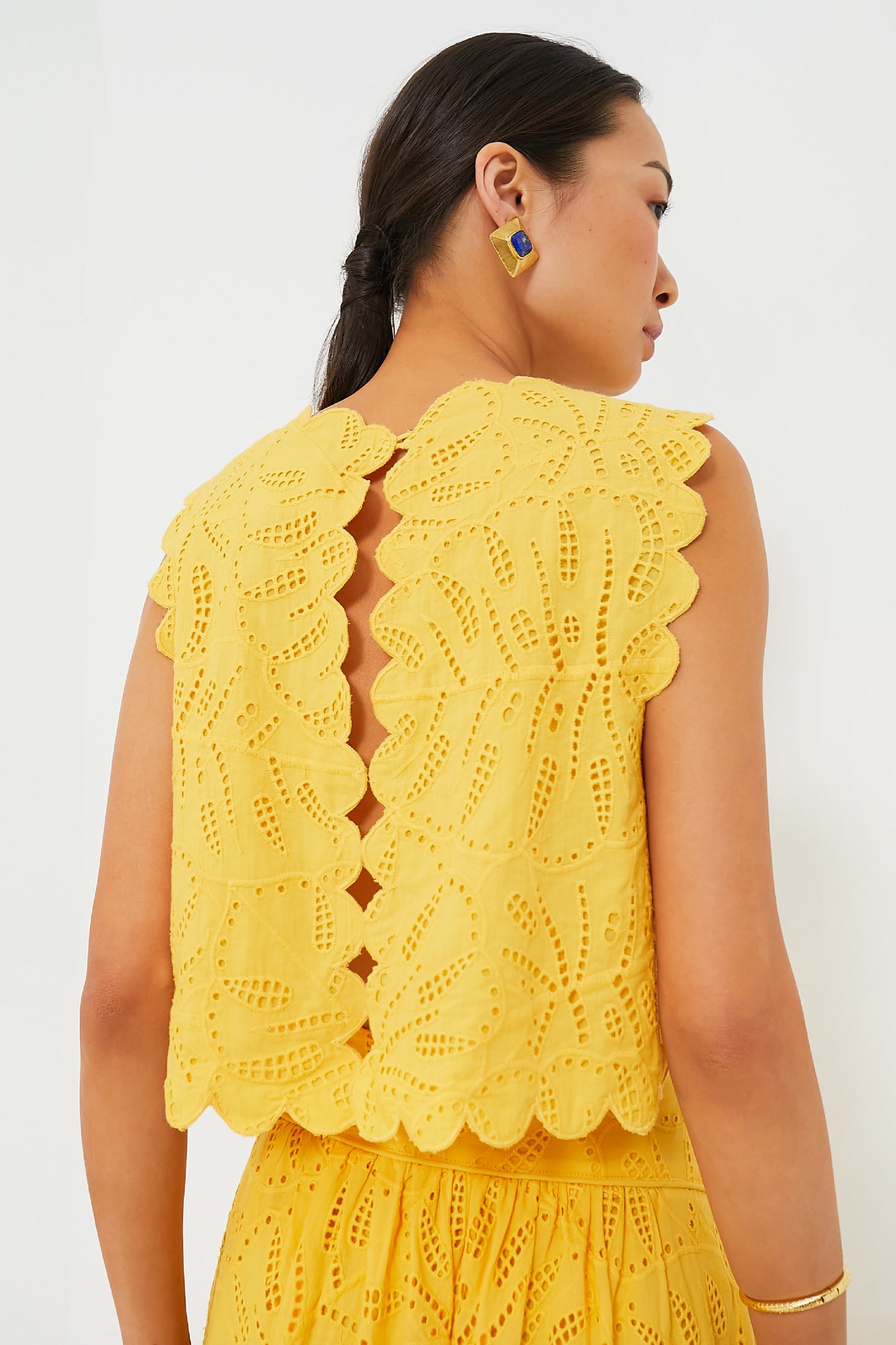 Farm Rio Eyelet Yellow Sheer Top/ fashion dress waist tie size P