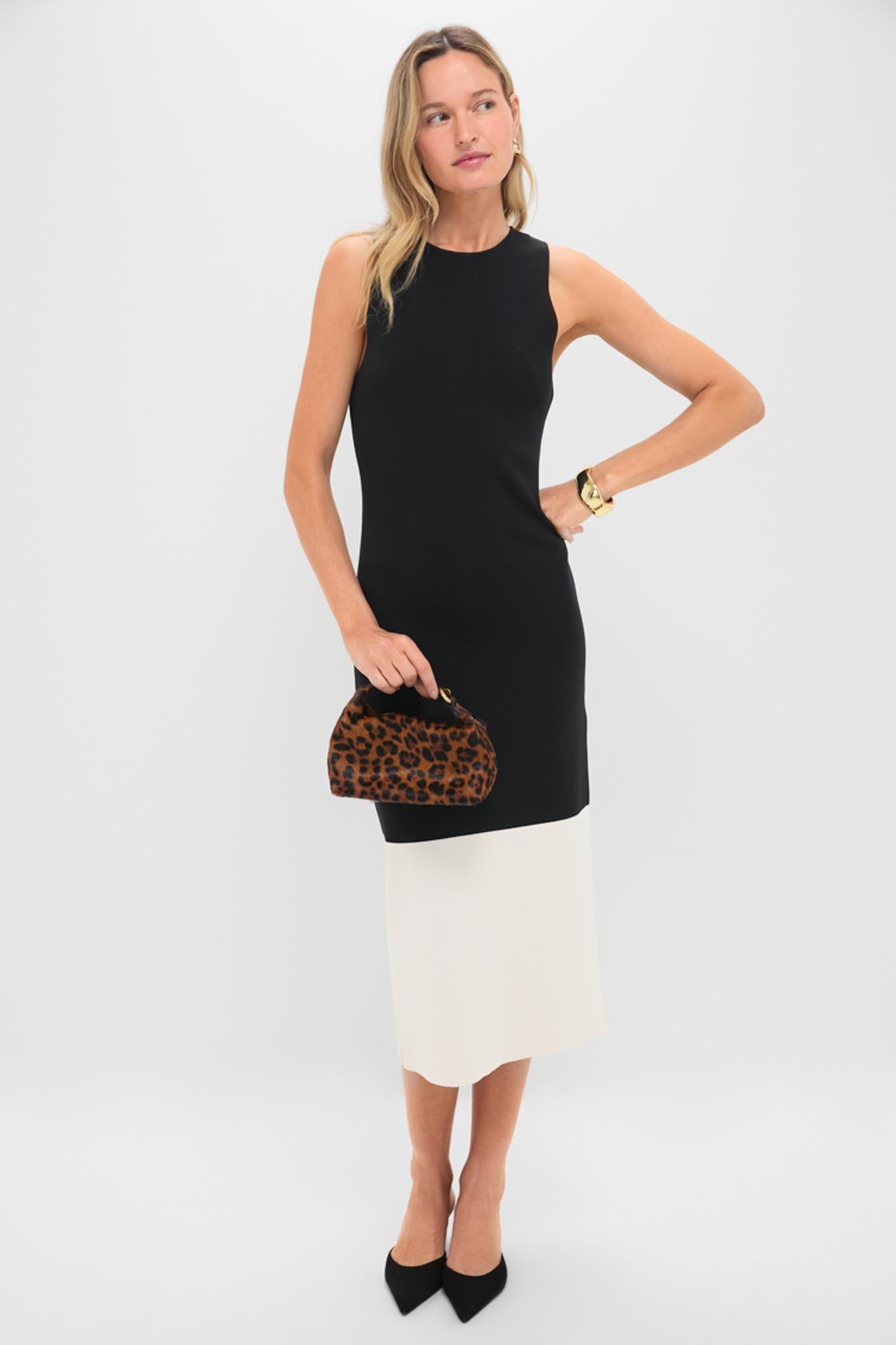 Black & Cream Charlotte Knit Midi Dress