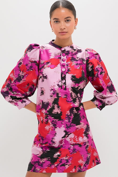 Pink and Red Lurex Abstract Jacquard Samantha Dress