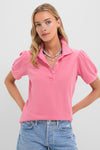 Hot Pink Pique Puff Sleeve Peggy Polo