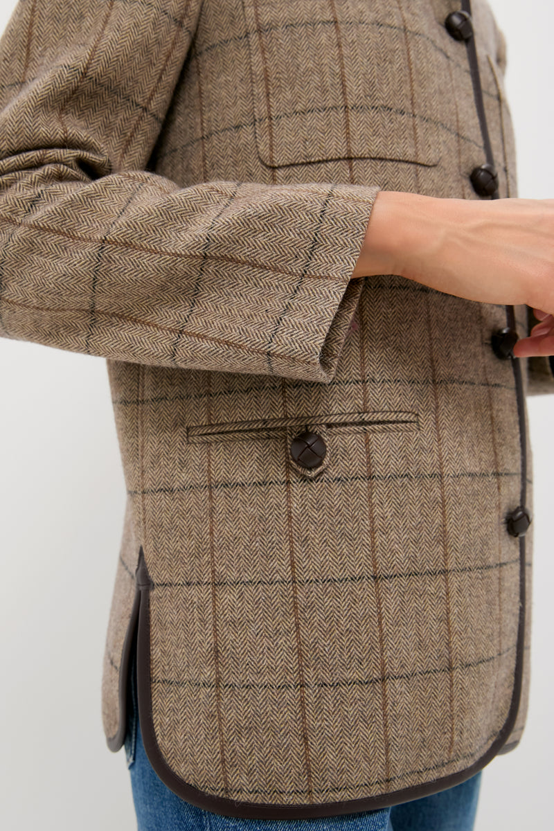 Brown Check Plaid Wool Dalton Jacket