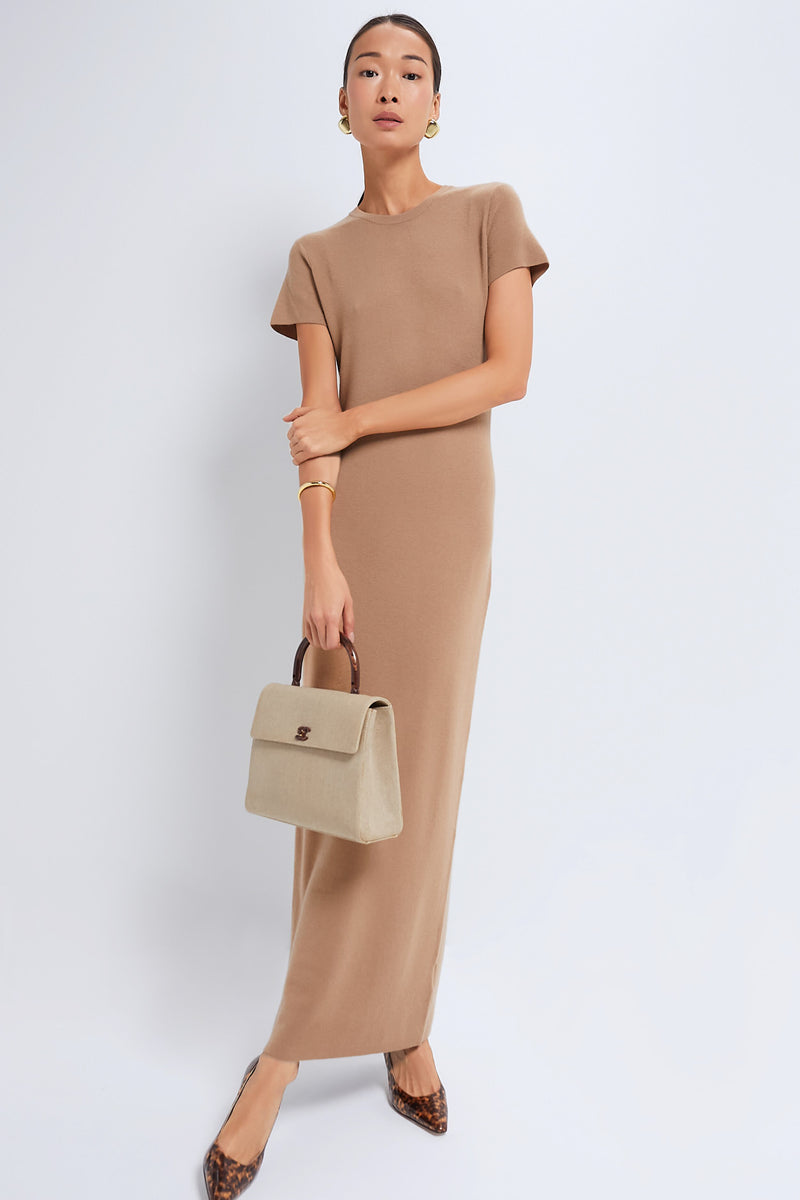 Tan Cashmere T-Shirt Maxi Dress