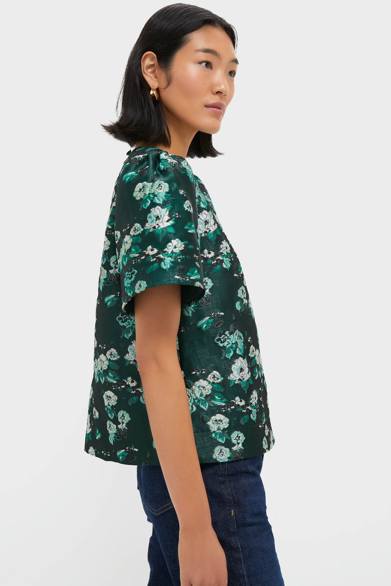 Emerald Magnolia Floral Jacquard Lyla Blouse | Pomander Place