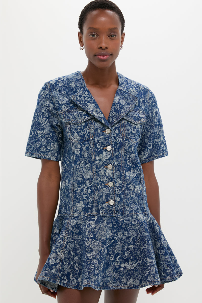 Mid Blue Stone Tapestry Denim Mini Dress