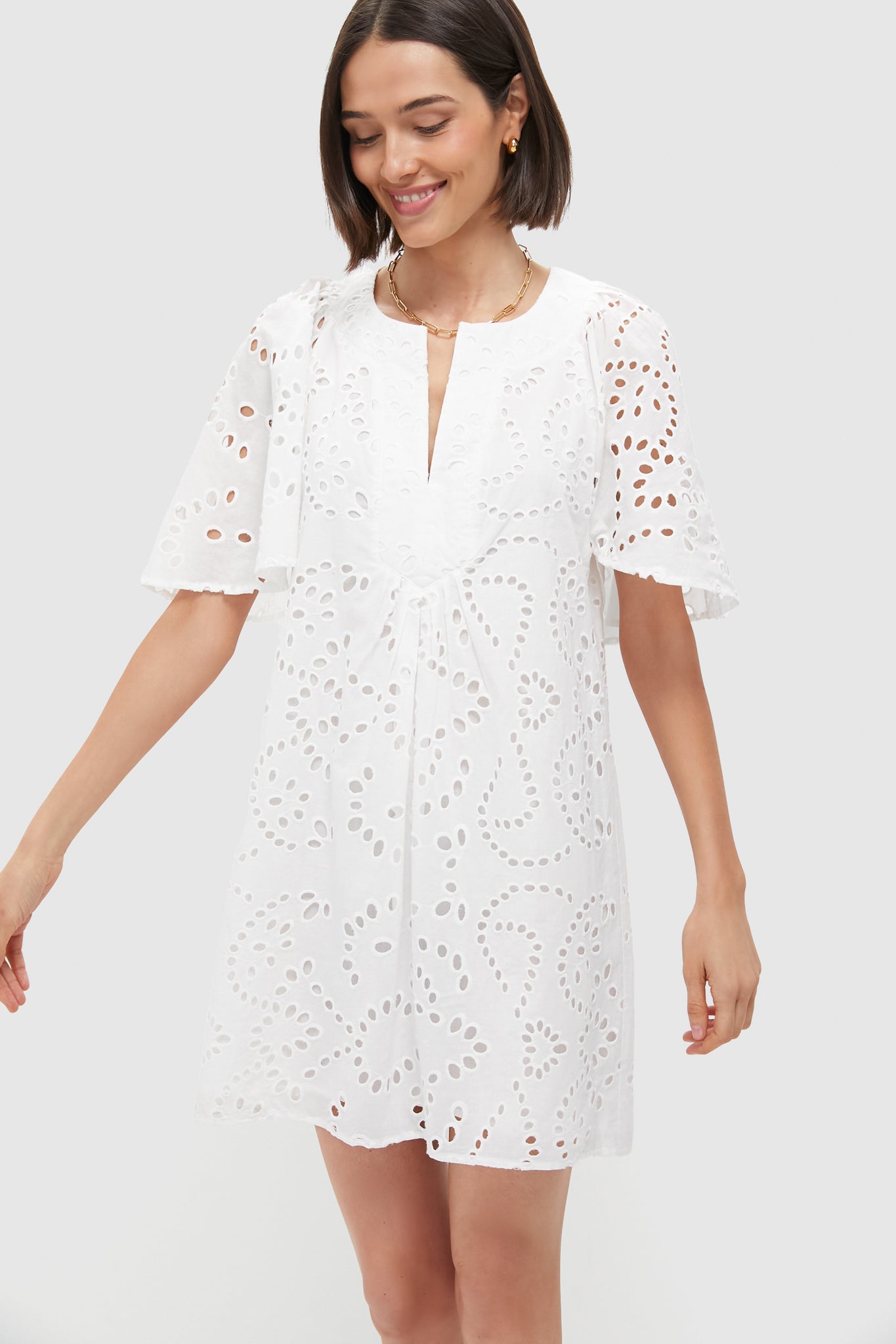 White Eyelet Finley Flutter Sleeve Dress