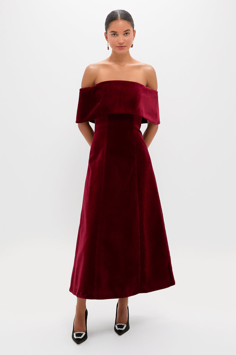 Burgundy Wind Velvet Carita Midi Dress