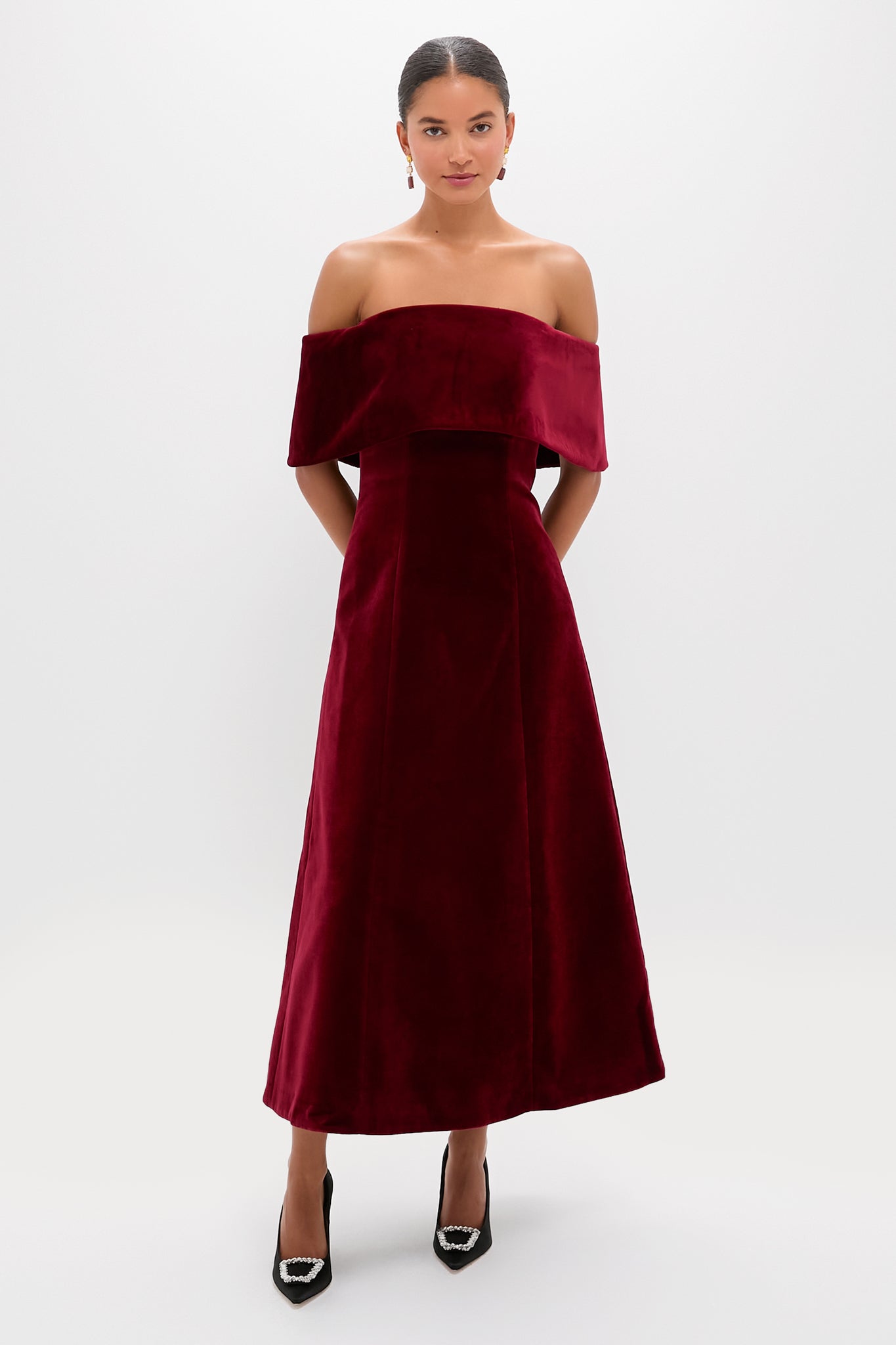 Burgundy Wind Velvet Carita Midi Dress | Emilia Wickstead Burgundy Wind Velvet Carita Midi Dress | Emilia Wickstead