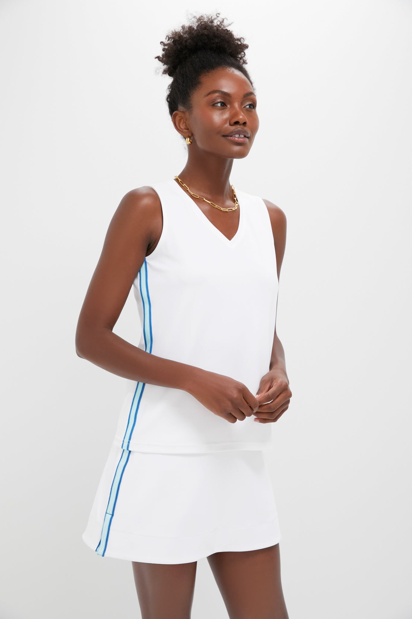 White Pique Meyer V-Neck