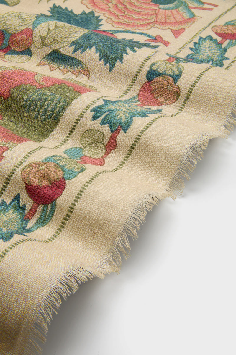 Garden Scrollwork Silk Cashmere Blend Large Scarf with a classic floral motif, effortless fringe edging, and versatile square shape, exudes high-end style and fun sophistication.