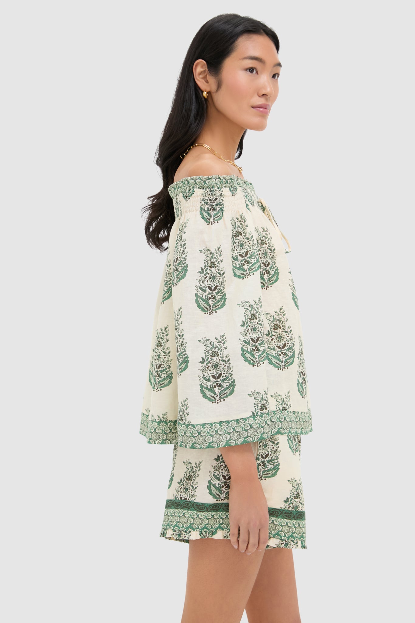 Jade Terrace Cotton Linen Off the Shoulder Ashleigh Blouse