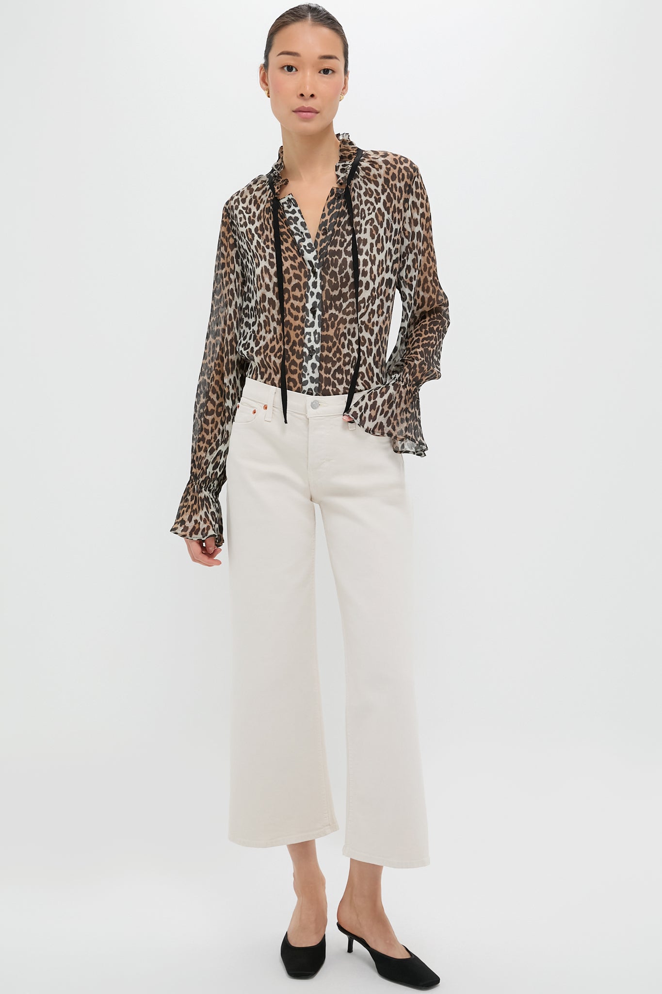 Leopard Printed Viscose Chiffon Tie String Shirt