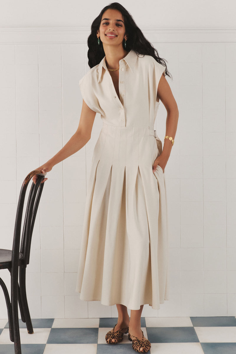 Ecru Quince Midi Shirt Dress