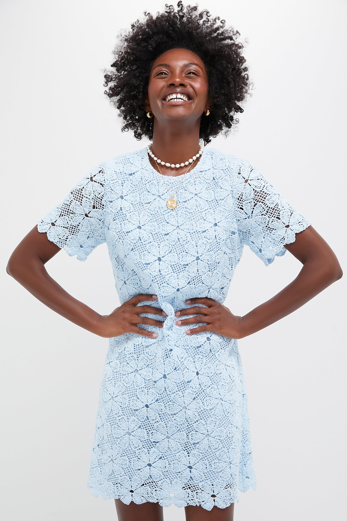 Light Blue Crochet Belclaire Dress | Tuckernuck