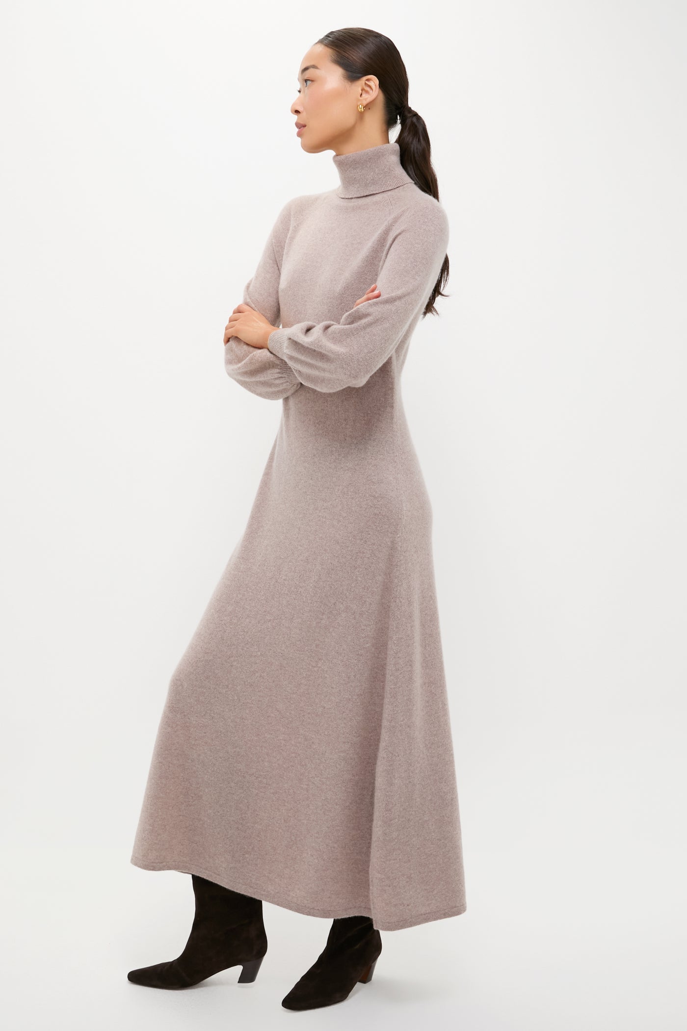 turtleneck maxi dress Wheat Cashmere Turtleneck Maxi Dress