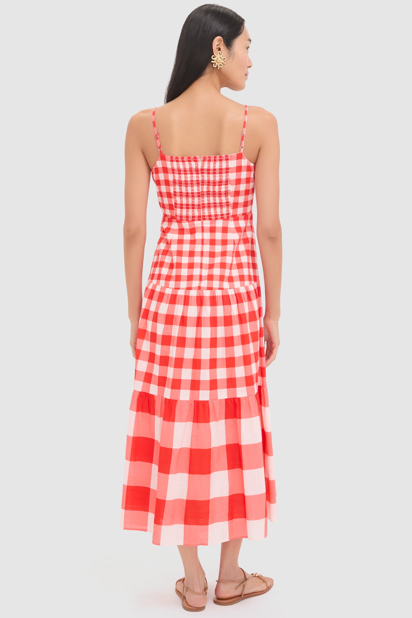 Red Gingham and Shell Taylor Midi Dress