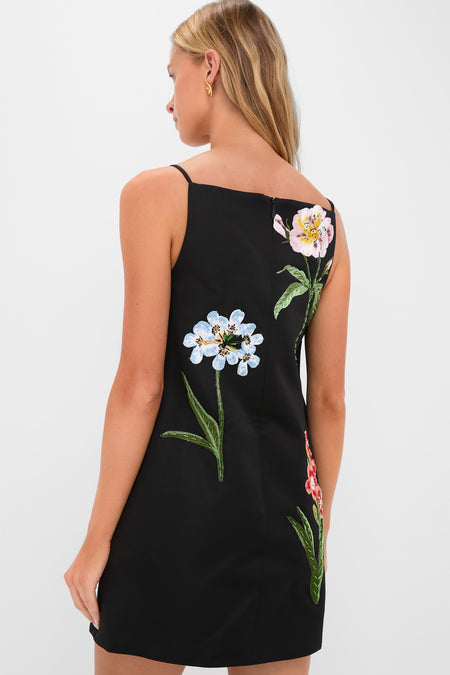 Ebony Botanical Print Leia Embroidery Mini Dress