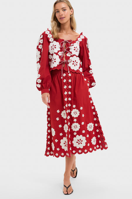 Red Catrine Applique Long Sleeve Top