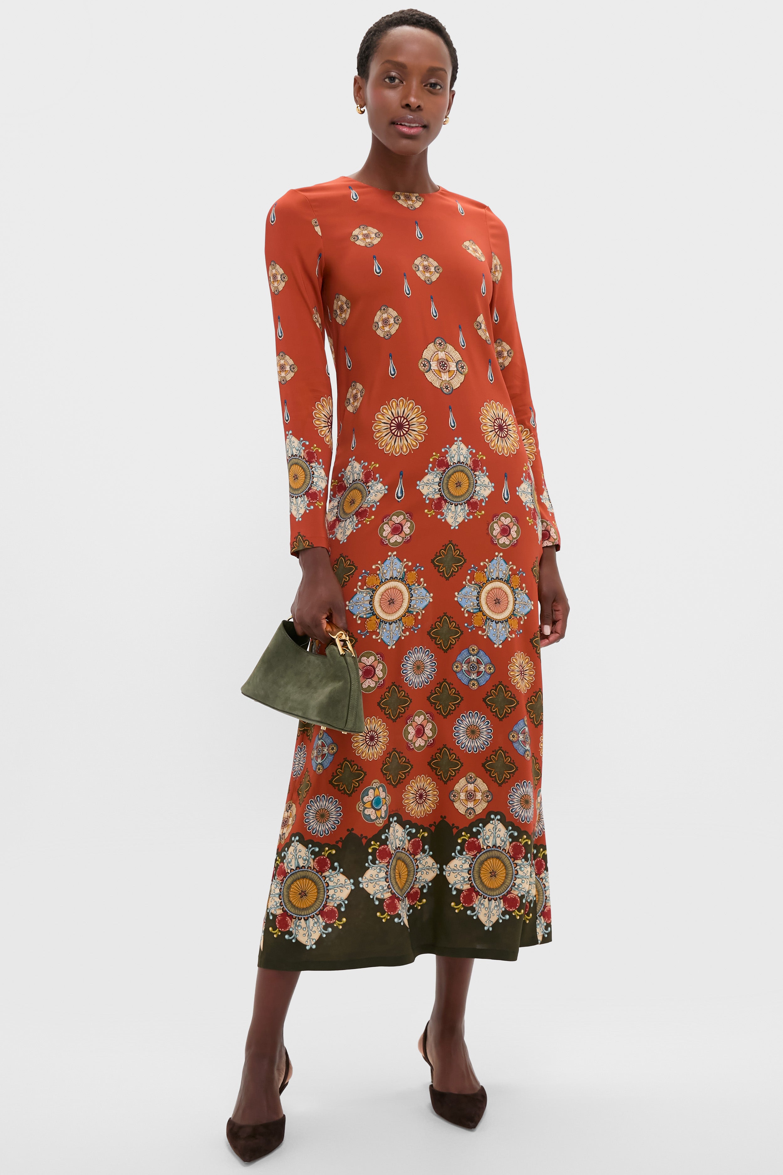 Nucleus Rust Placee Long Sleeve Swing Dress | La DoubleJ