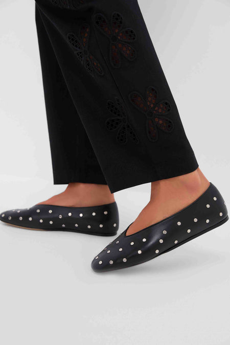 Black Regency Studded Leather Slippers