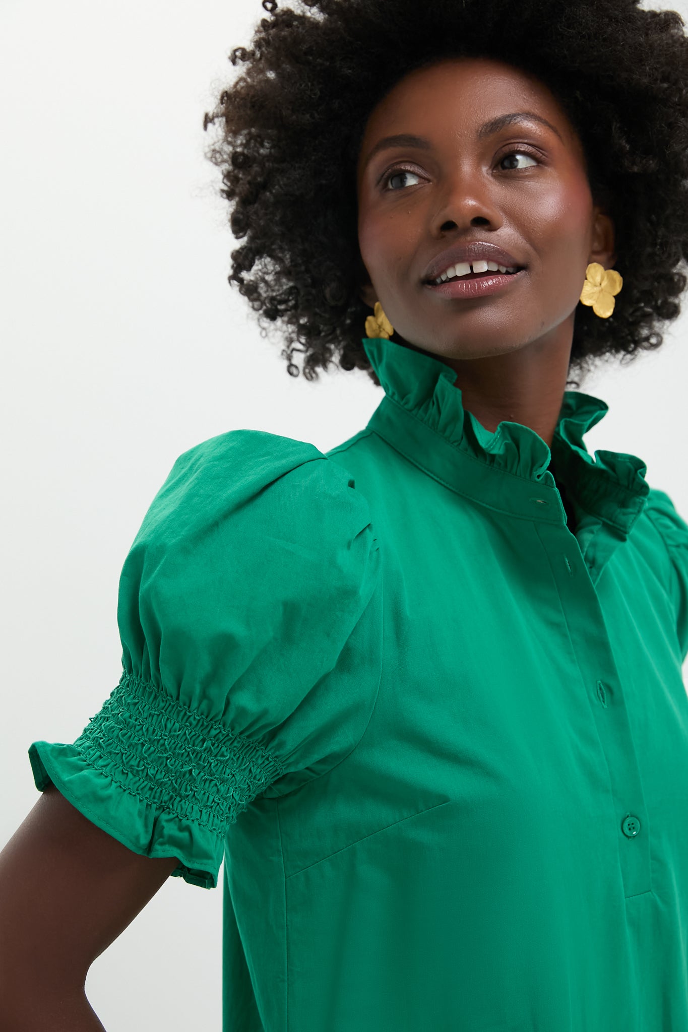 emerald green dress puff sleeve Emerald Green Puff Sleeve Tiered Midi Dress | Womens | Small (Available in M, L) | 100% Polyester | Lulus