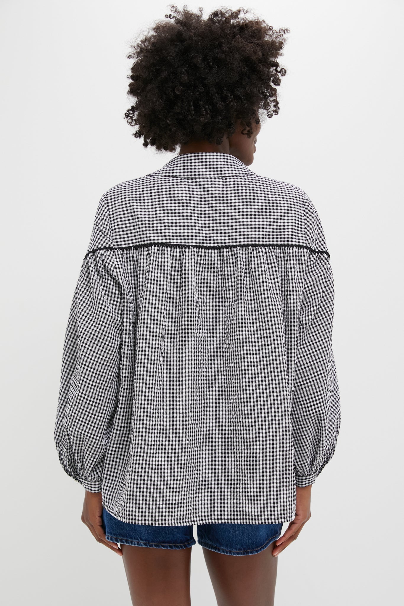 Black Gingham Seersucker Izzy Popover Top