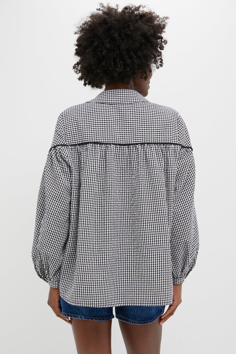 Black Gingham Seersucker Izzy Popover Top