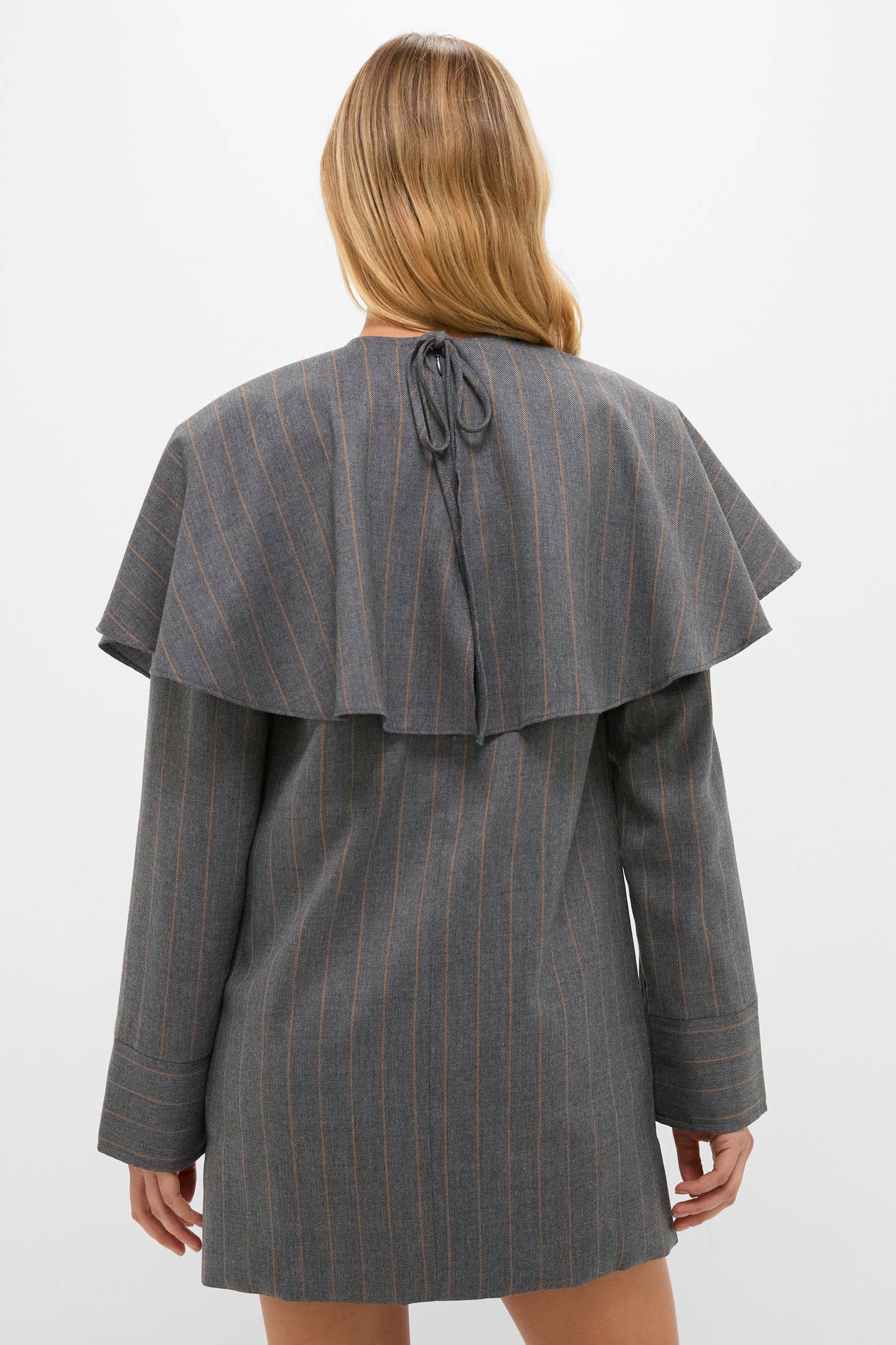 Pewter Brushed Wool Stripe Circle Collar Mini Dress