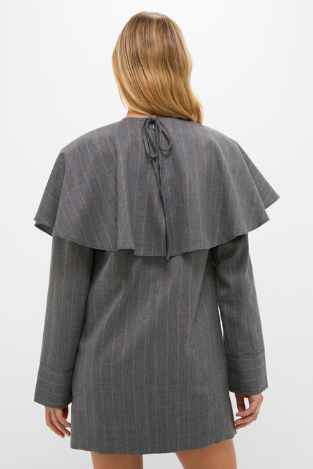 Pewter Brushed Wool Stripe Circle Collar Mini Dress