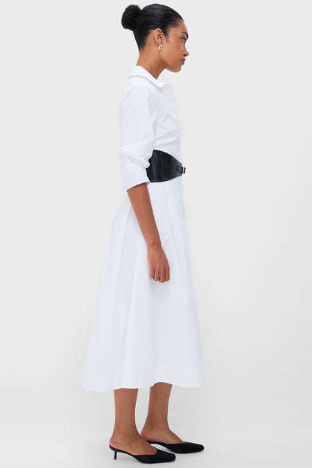White Olson Belted Midi Dress