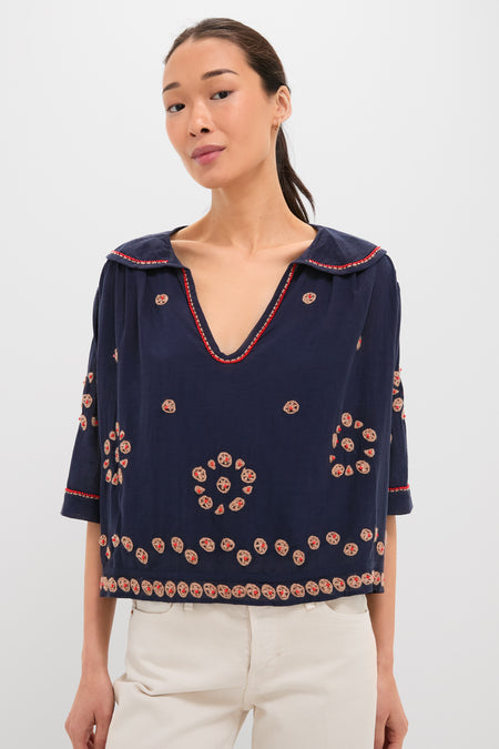 Navy The Beaded Vintage Sailor Top