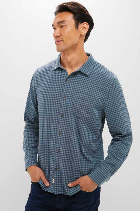 Navy Green Gingham Stretch Selvage Shirt