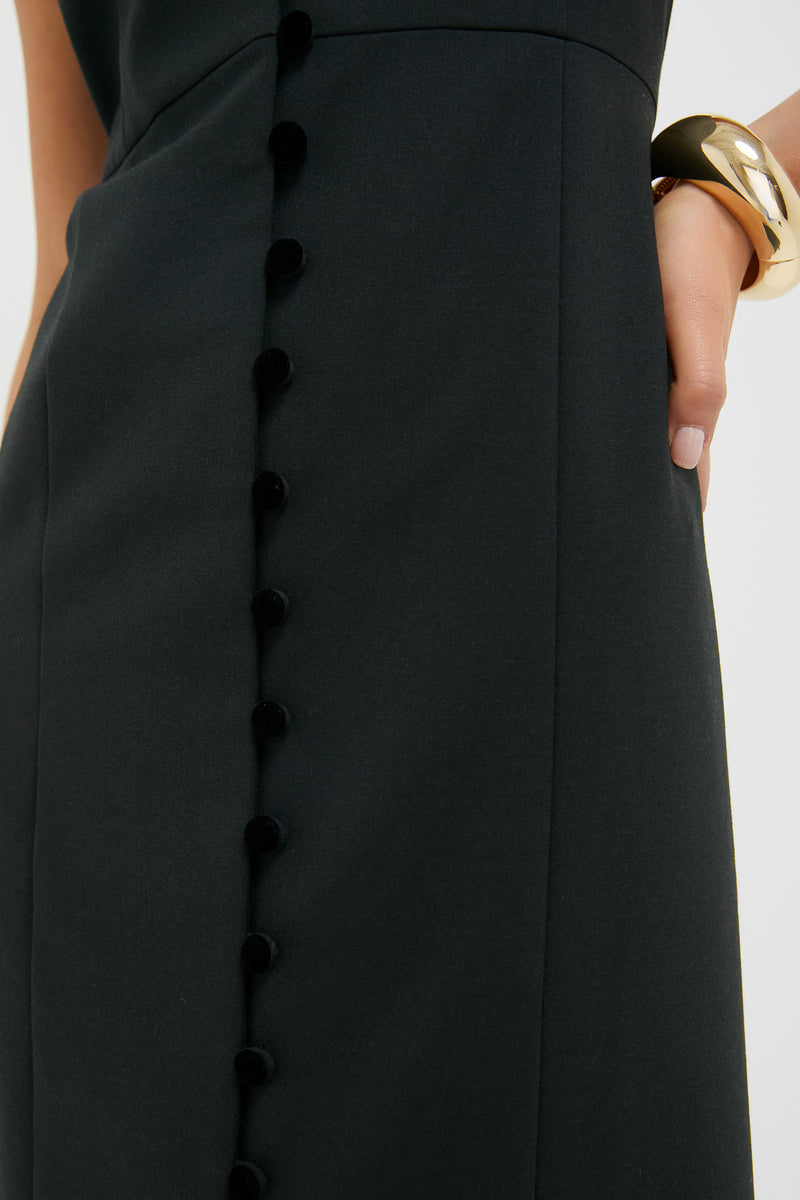 Black Velvet Button Leighton Dress