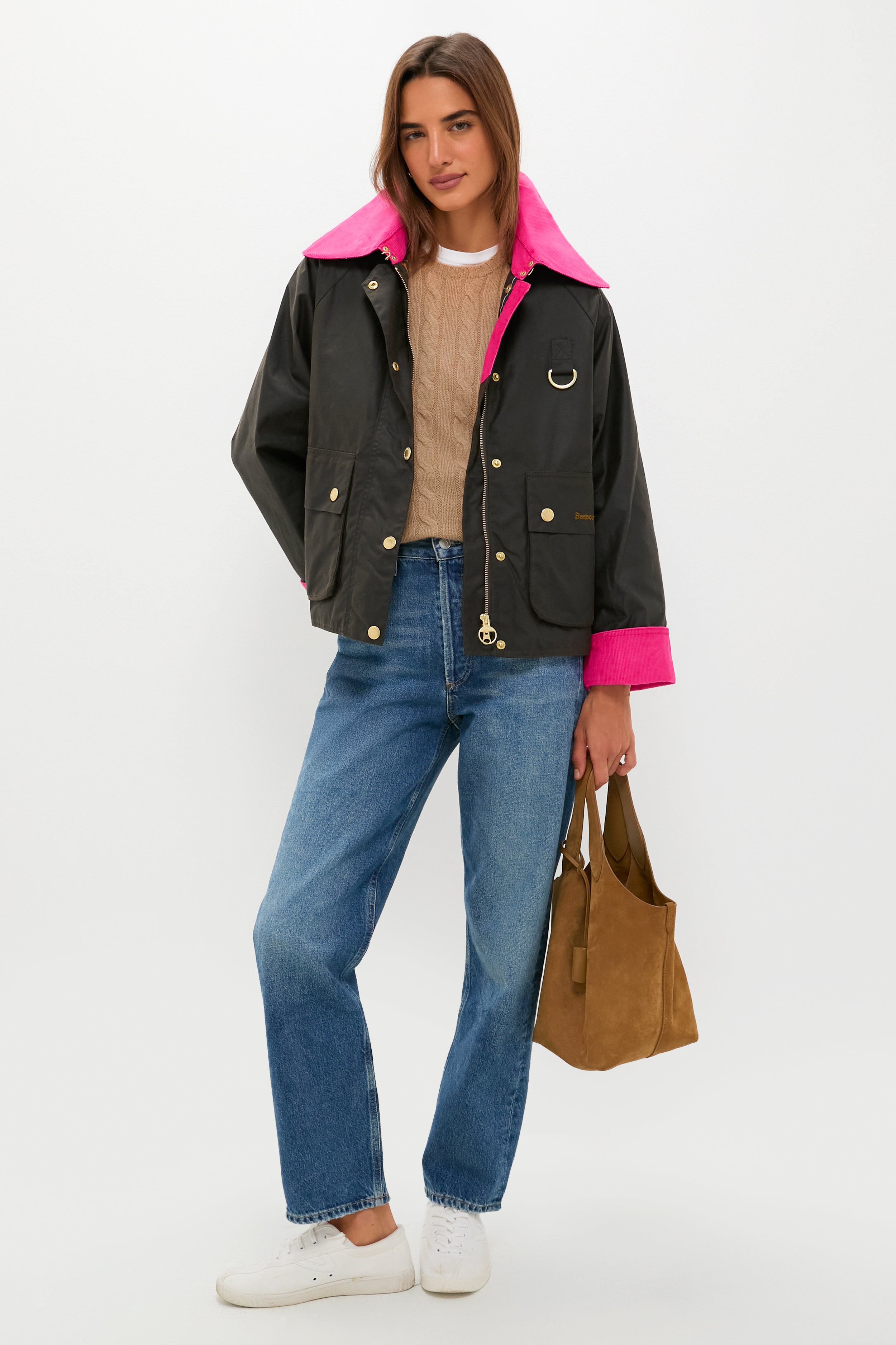 Olive and Hot Pink Icons Spey Wax Jacket | Barbour