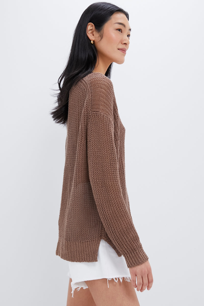 Mocha Linen Stitch Carolyn Sweater