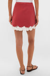Red Eyelet Trim Cotton Linen Meg Mini Skirt