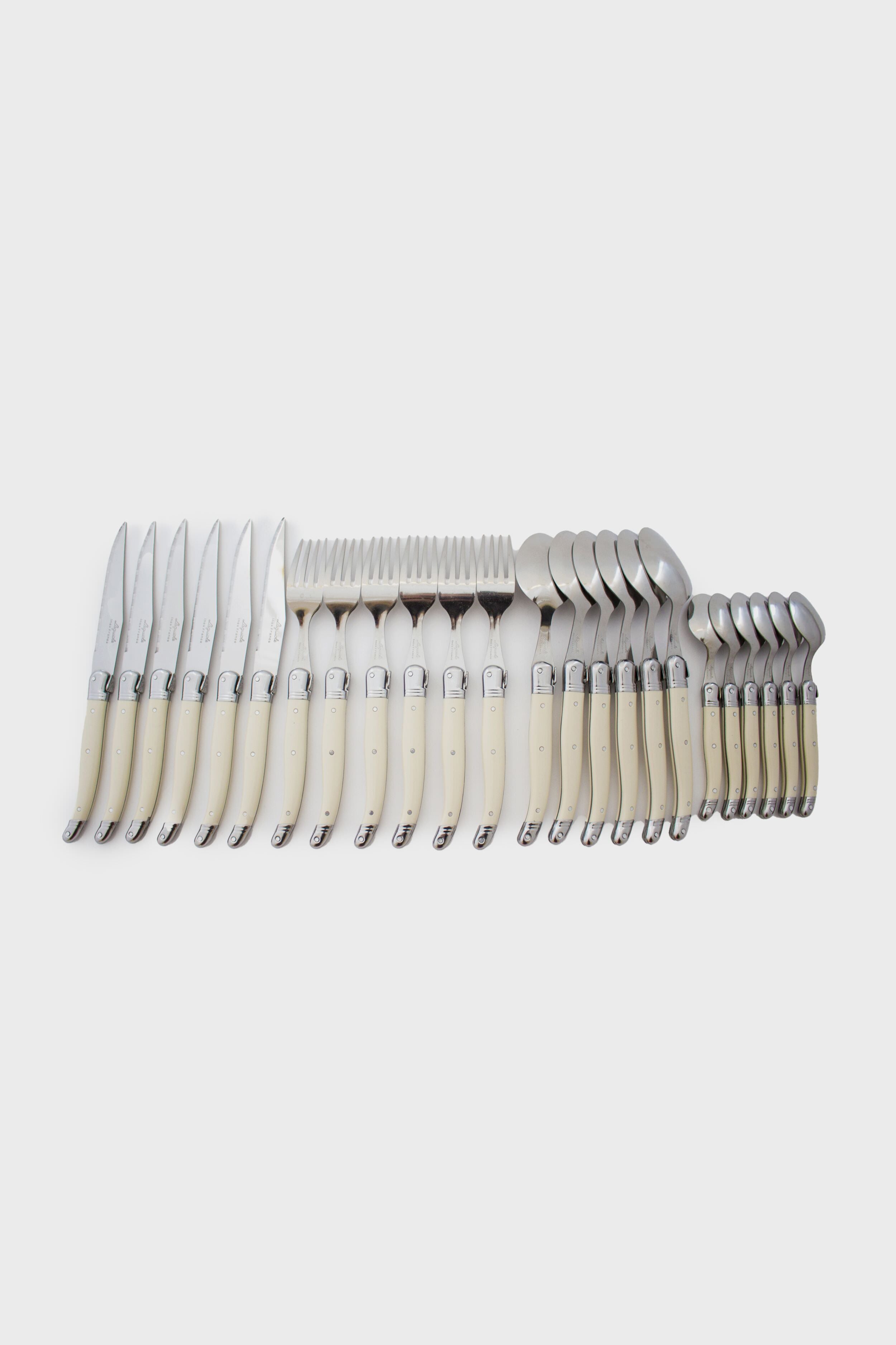 Ivory Flatware in a Wooden Box with Acrylic Lid (Set of 24)