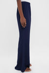 Navy Viscose Charmeuse Moore Wide Leg Pant