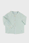 Maxwell Gingham Mao Collar Long Sleeve Shirt in Green