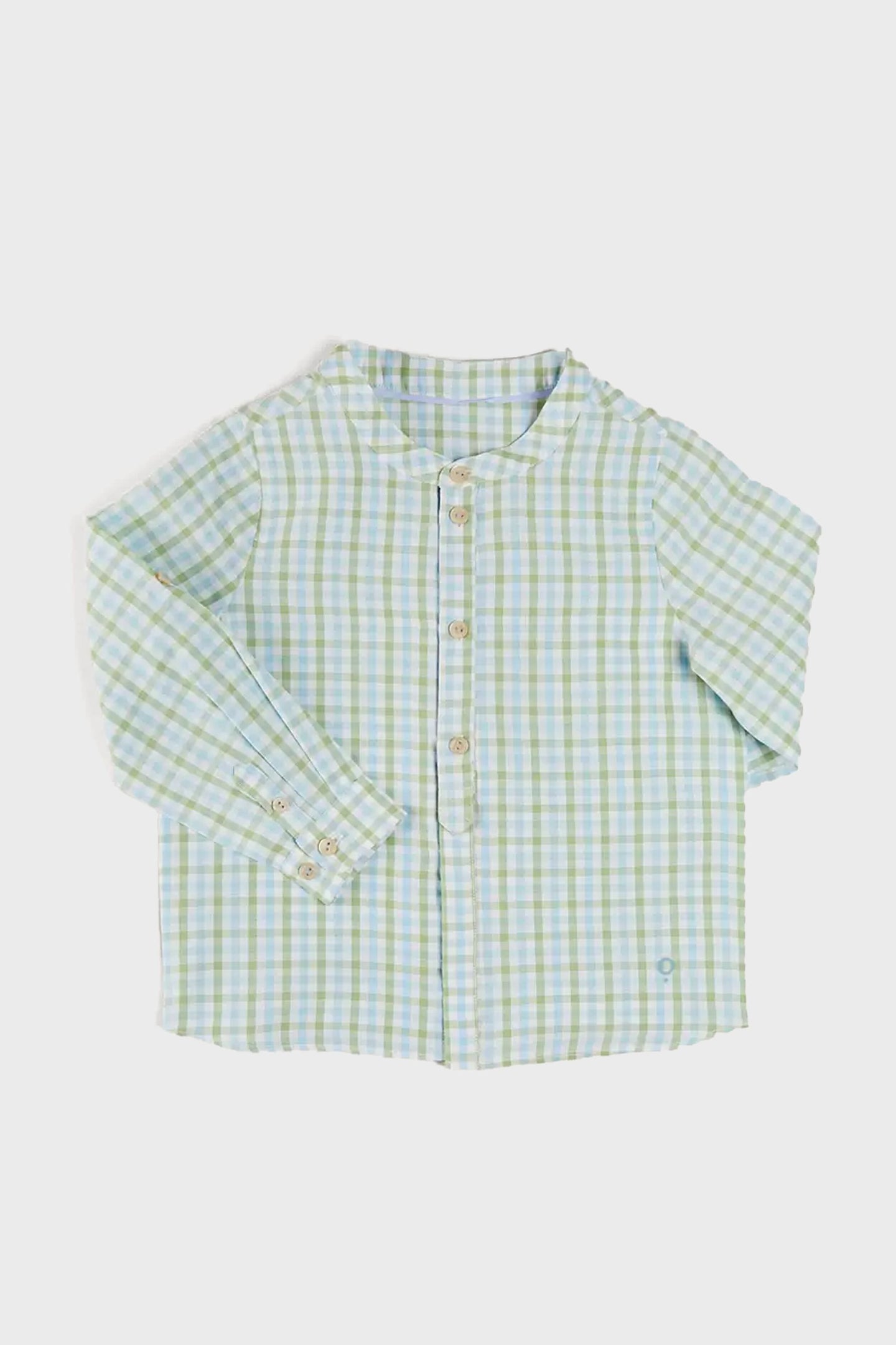Maxwell Gingham Mao Collar Long Sleeve Shirt in Green