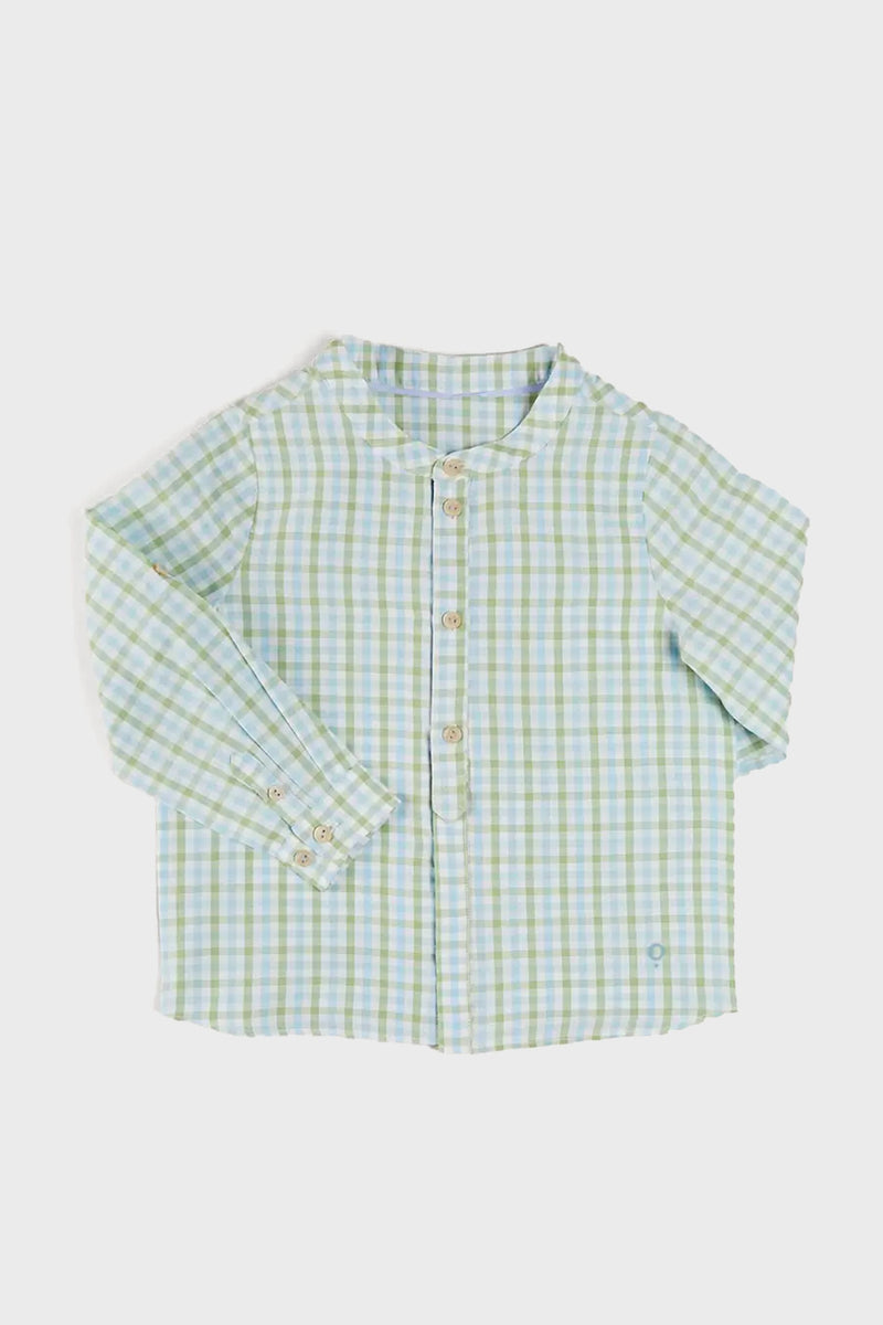 Maxwell Gingham Mao Collar Long Sleeve Shirt in Green