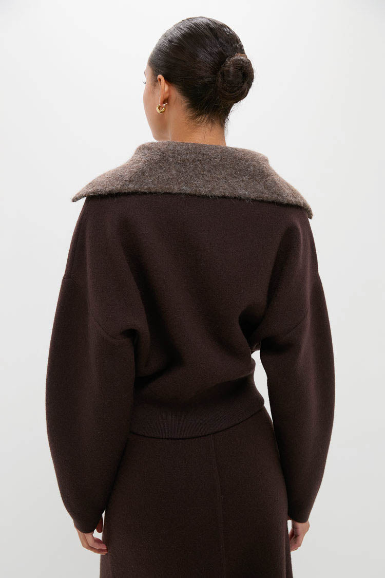 Chocolate Dakota Boiled Wool Bomber Coat