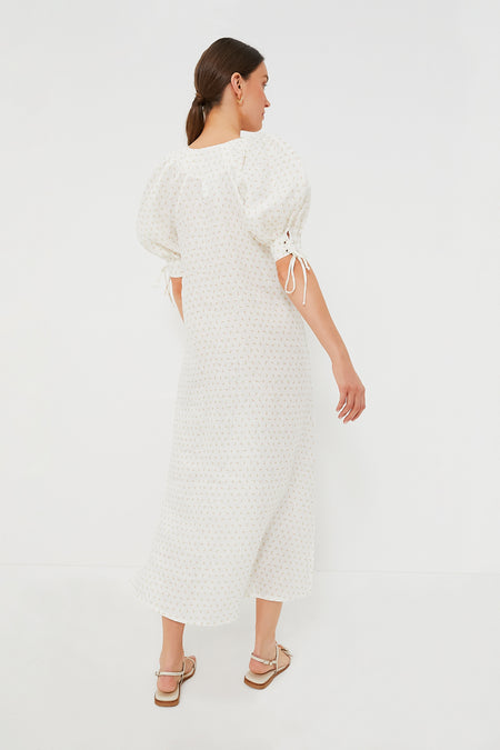 White and Pink Rose Garden Linen Dress