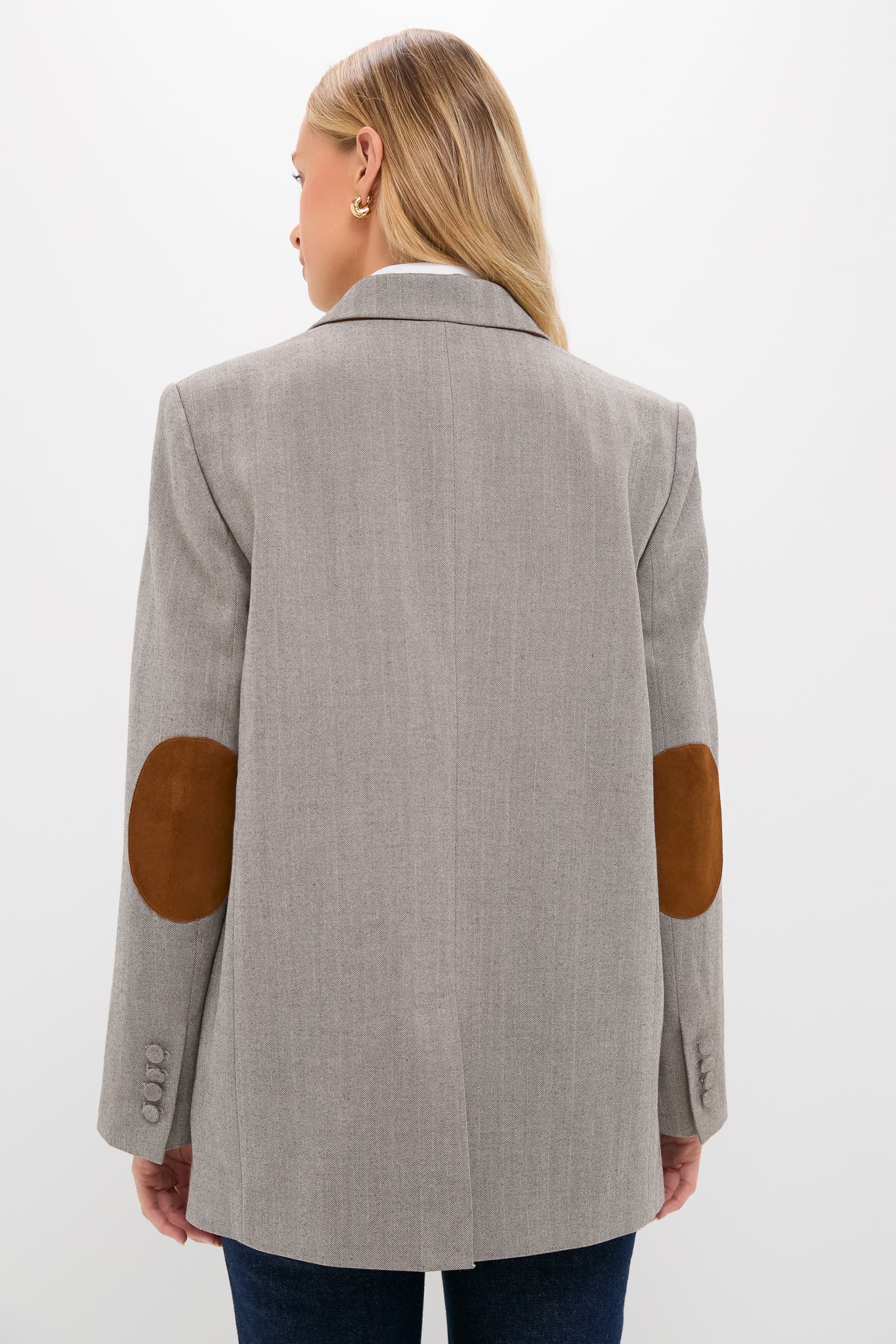 Gray Herringbone Suede Patch Leo Blazer