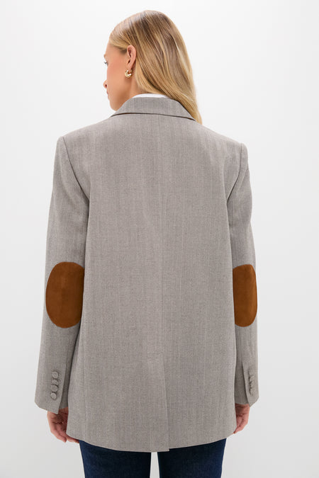 Gray Herringbone Suede Patch Leo Blazer