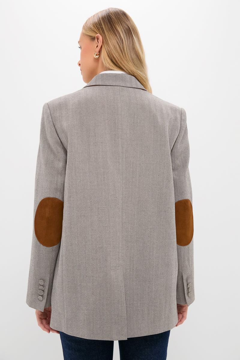 Gray Herringbone Suede Patch Leo Blazer