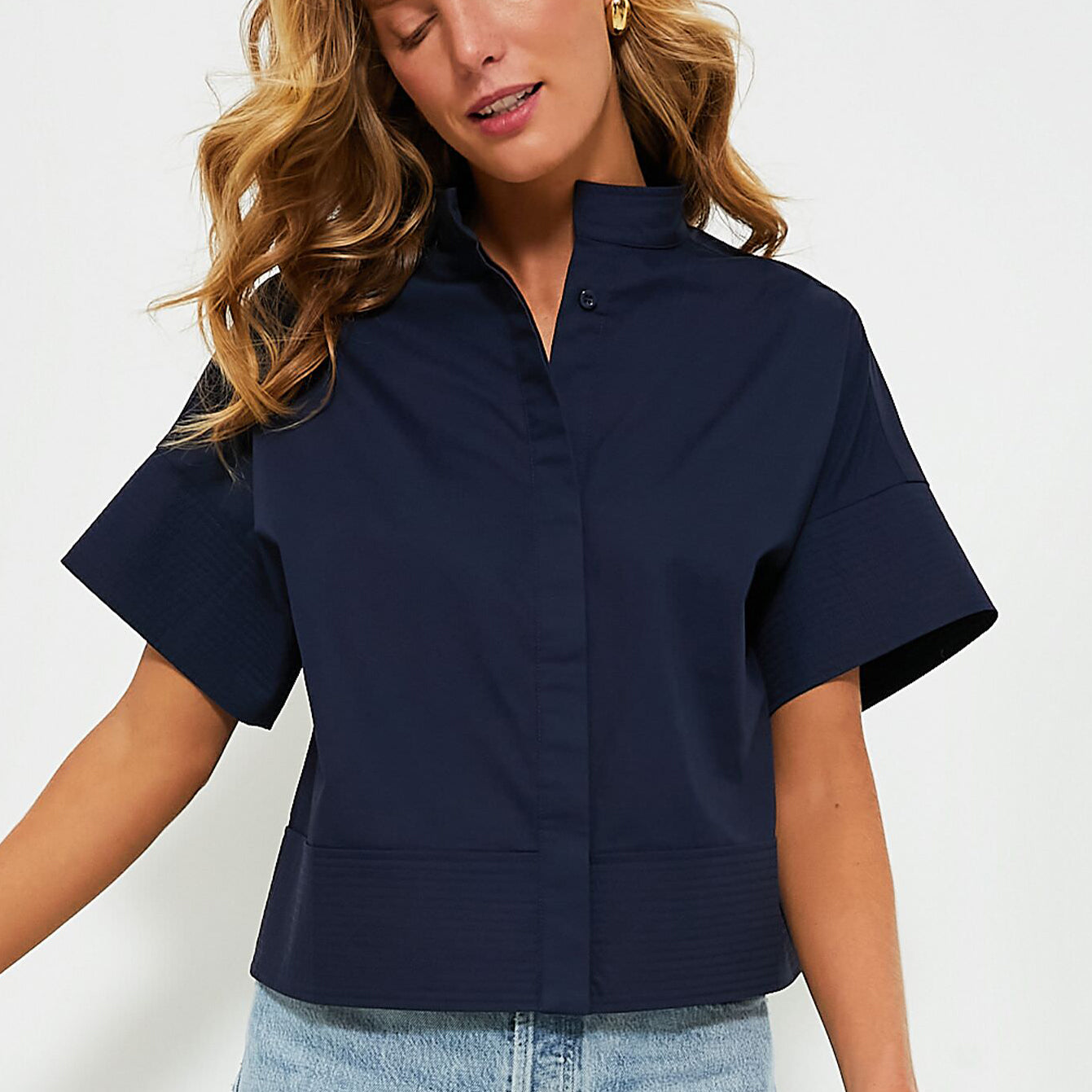 Navy Trapunto Stitch Sofia Shirt | Tuckernuck
