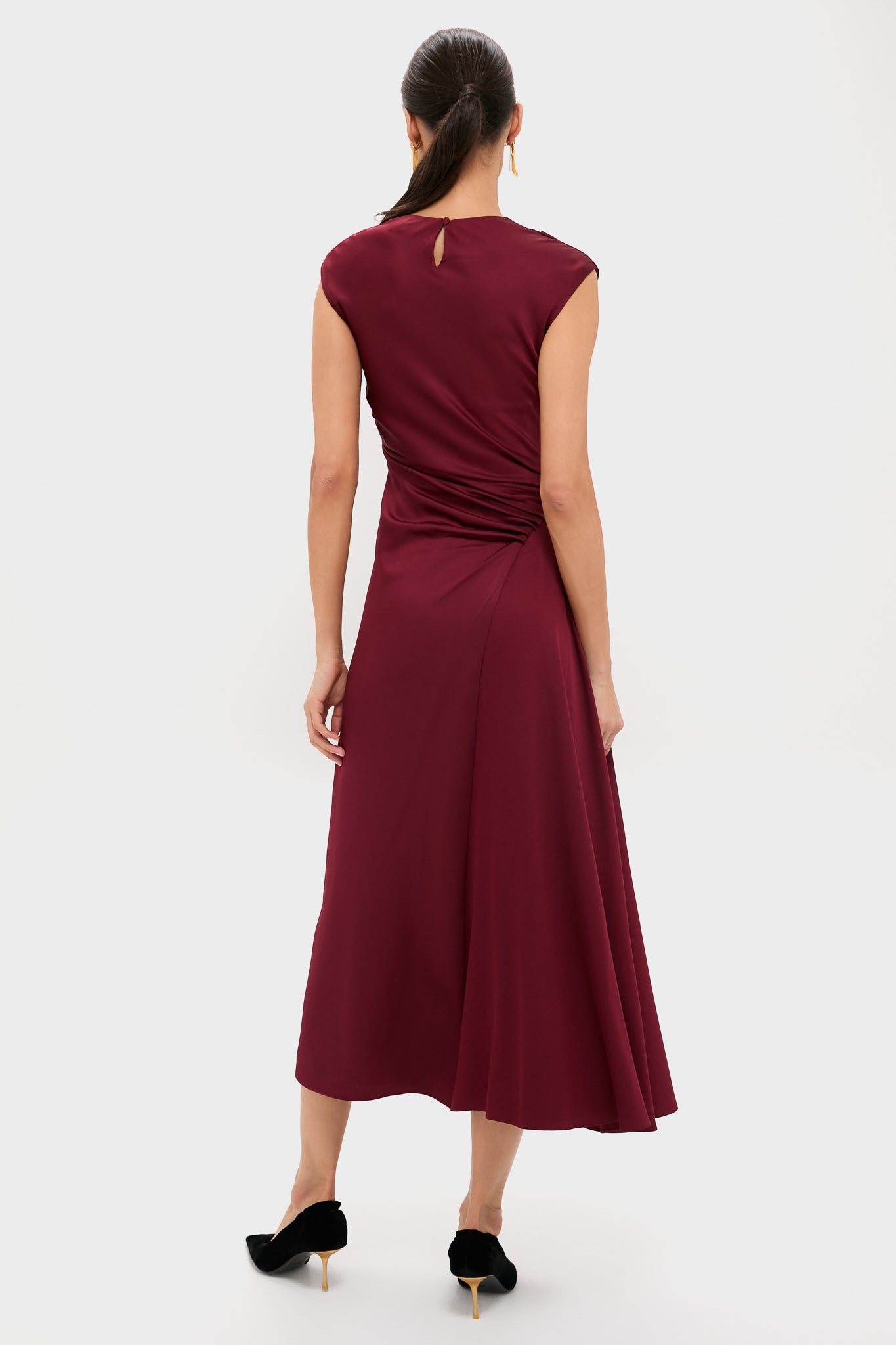 midi draped dresses SIMKHAI Oxblood Burke Draped Midi Dress Oxblood / 0