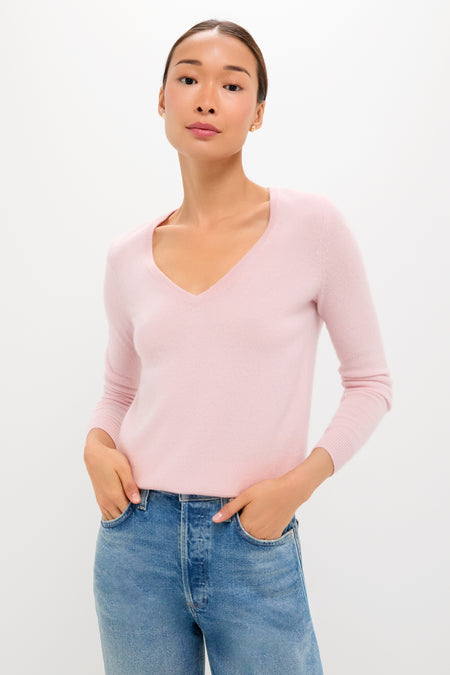 Soft Pink Cashmere V-Neck Sweater