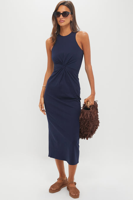Navy Magna Twisted Tank Midi
